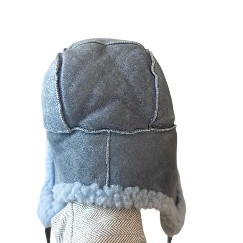 Overland Children’s Unisex Sheepskin Fur Dyed Blue Leather‎ Aviator Hat